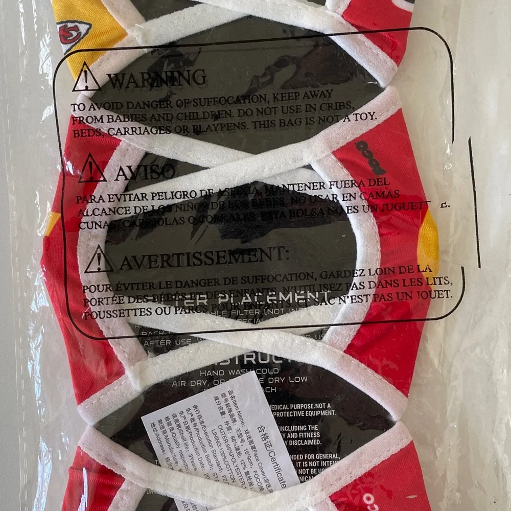 NFL Kansas City Chiefs Face Mask 3 Pack New